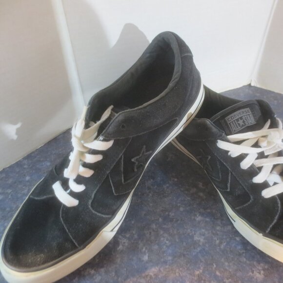 Vintage Retro Old School Black Leather Suede Converse All Star Low Cut Sneakers - Picture 1 of 16